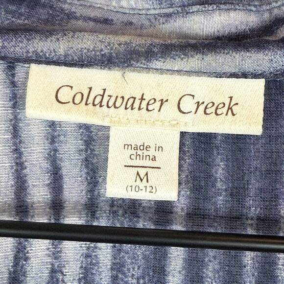 Coldwater Creek Button Up Blouse Top Women Large Blue White Linen Lightweight - Picture 5 of 8